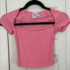 Princess Polly Pink Ribbed Short Sleeve Crop Top Square Neckline Size 0 Barbie